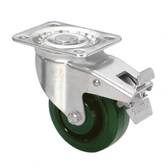 Guitel 37026 - HD Lenkrolle 100 mm mit grünem Rad und Feststeller 